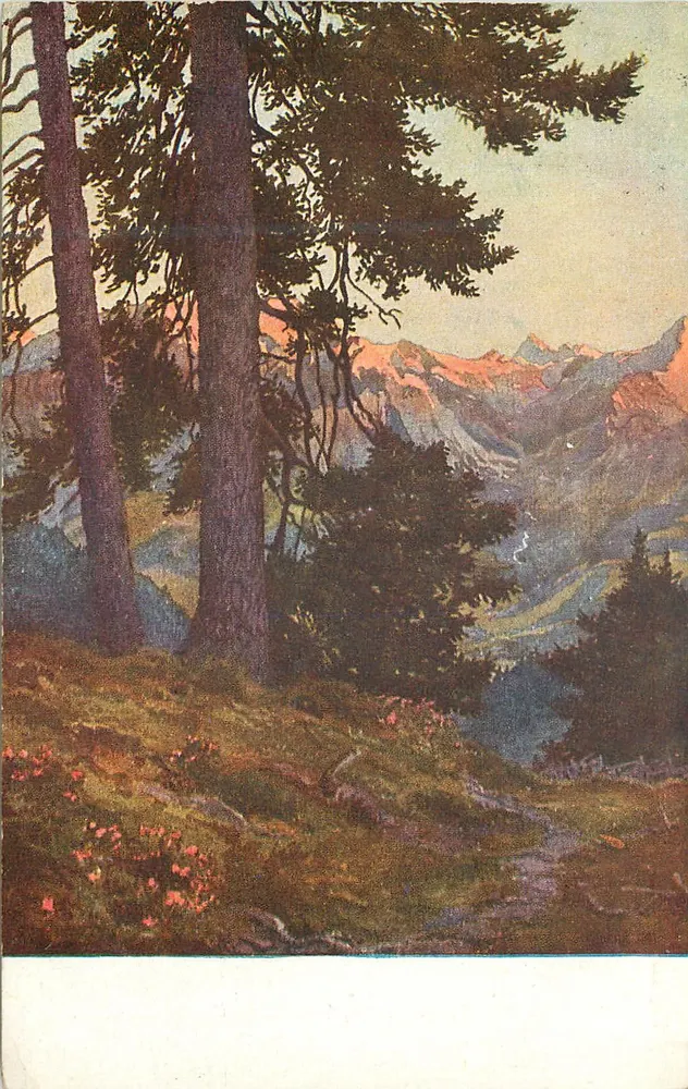 Vista do Großglockner — Caminho para a Schmittenhöhe — Kunstverlag Wolff, Viena, n°58 - Frente