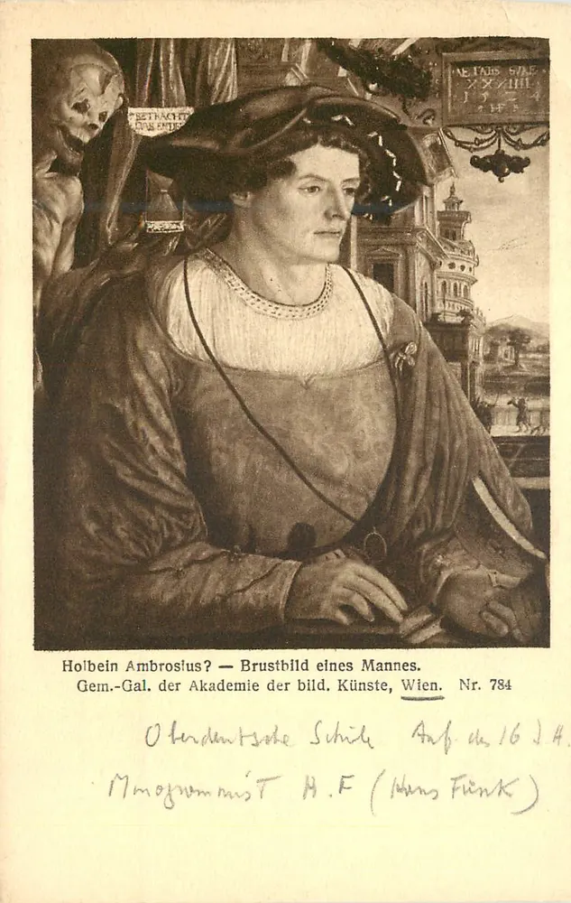 Holbein Ambrosius? — Retrato de busto de um homem — Gemäldegalerie der Akademie der bildenden Künste, Wien, Nr. 784 - Frente