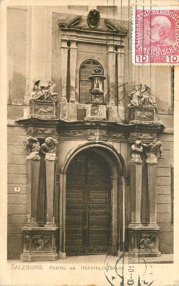 Salzbourg. Portal am Hofstallgebäude — éditeur Mayrischen Buchhandlung Max Swatschek, n° 8 - Recto