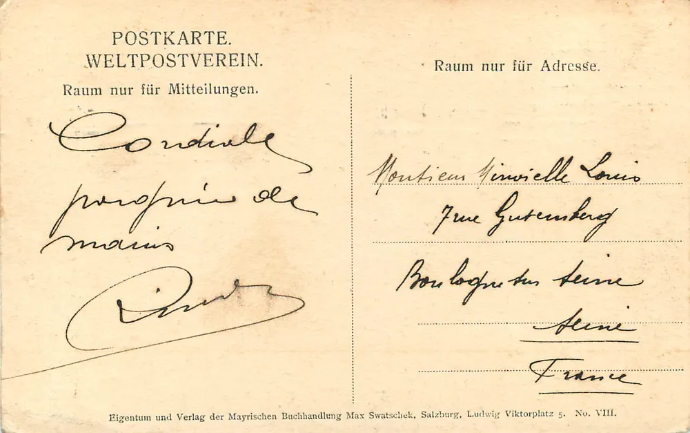 Salzbourg. Portal am Hofstallgebäude — éditeur Mayrischen Buchhandlung Max Swatschek, n° 8 - Verso
