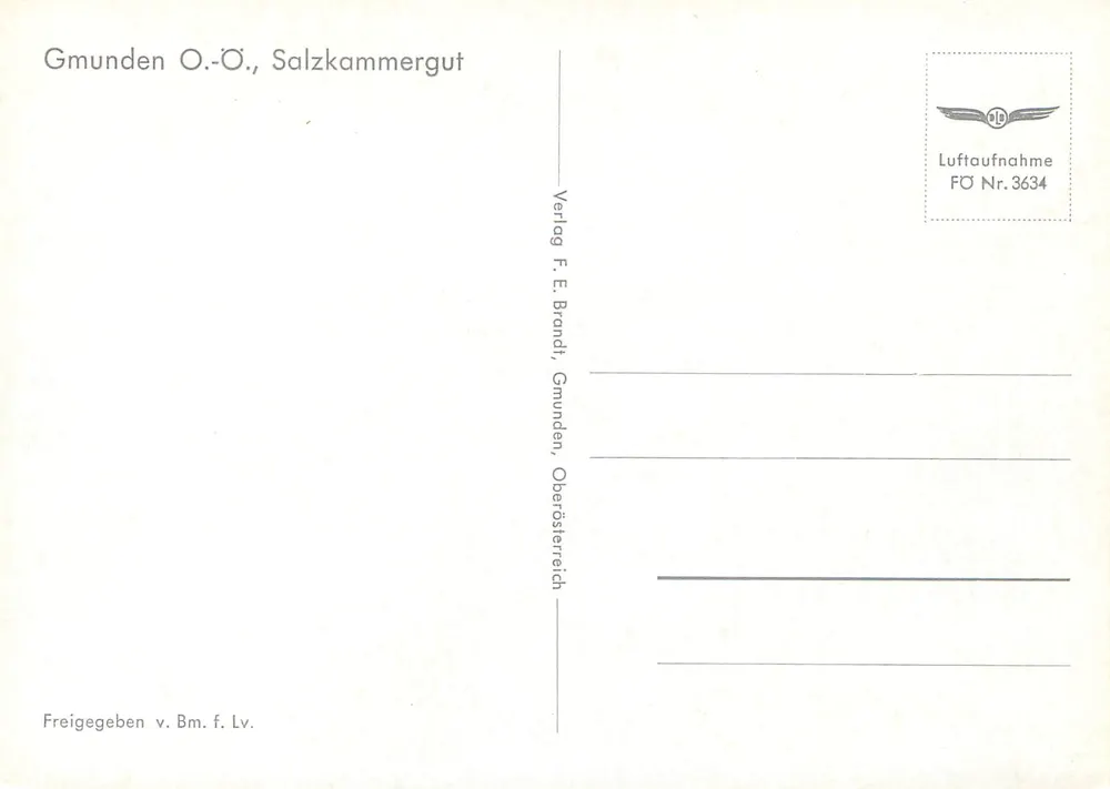Gmunden O.-O., Salzkammergut — Vista aérea — Verlag F. E. Brandt, Gmunden, Oberösterreich - Verso