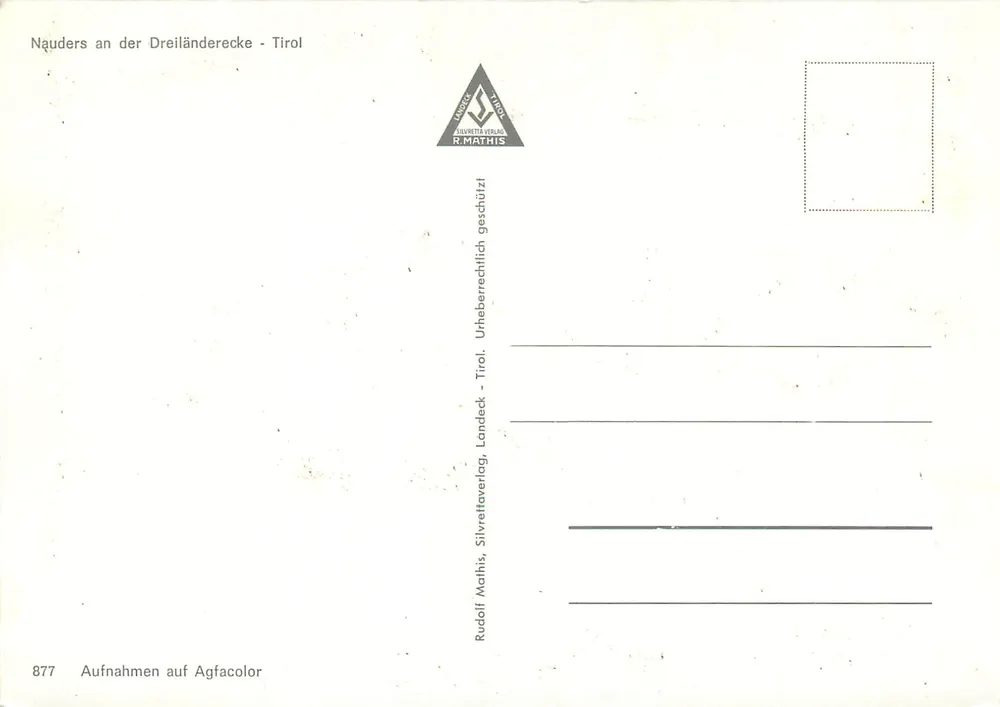 Nauders na Dreiländerecke — Tirol — Silvretta Verlag R. Mathis, n° 877 - Verso