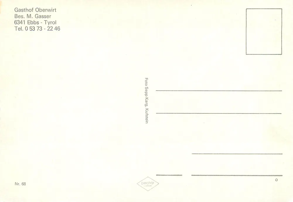Gasthaus Oberwirt — Tirol — Verlag pechar, n° 68 - Rückseite