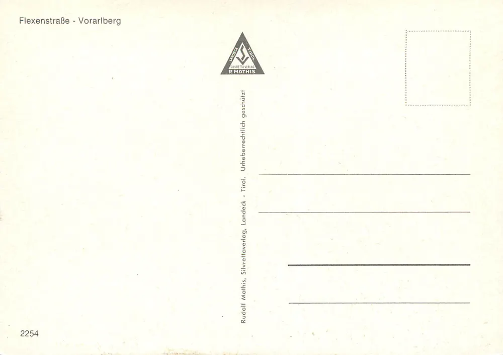 Flexenstraße - Vorarlberg — editor R. Mathis, n° 2254 - Verso