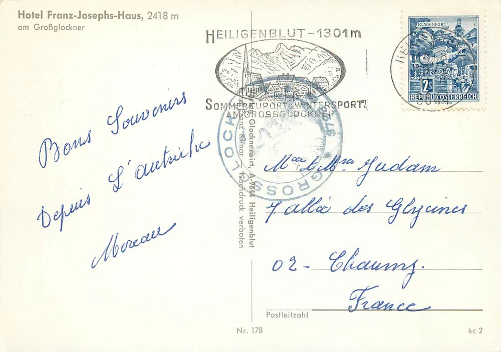 Hotel Franz-Josephs-Haus — 2418 m — am Großglockner — Verlag Nr. 178 - Rückseite