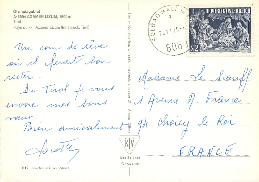 Axamer Lizum — Tirol — Tiroler Kunstverlag, Chizzell, Innsbruck - Achterkant
