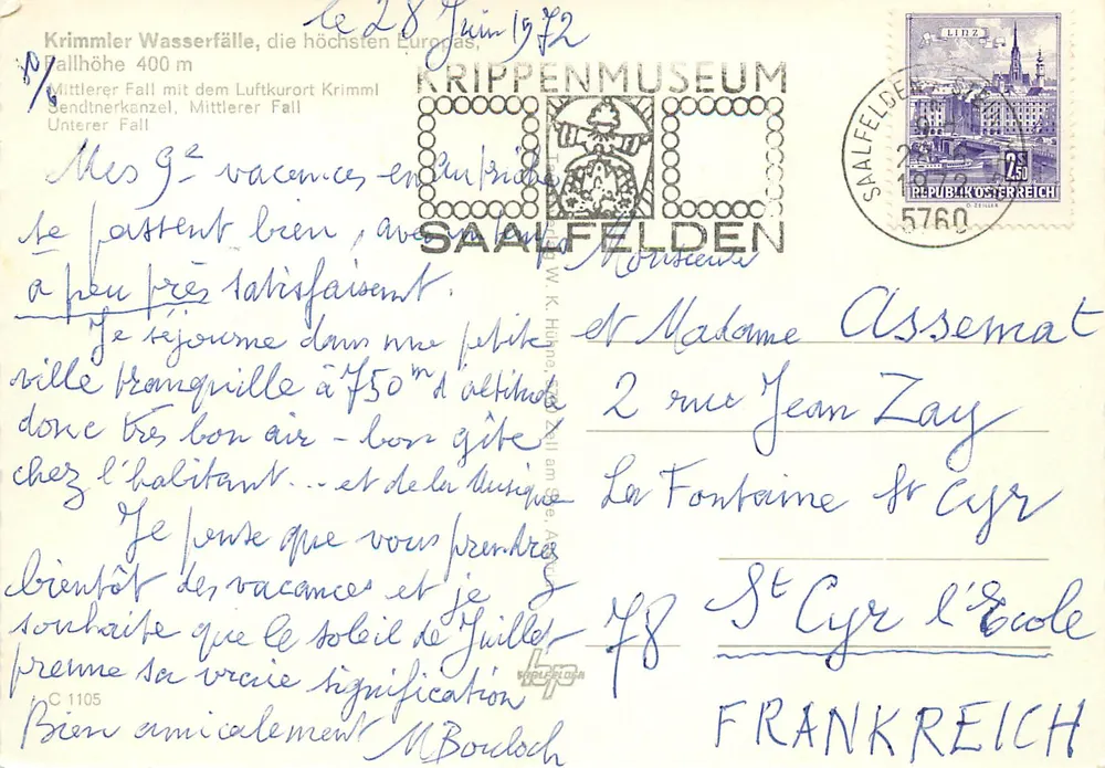 Krimmler Wasserfälle — die höchsten Europas — Krippenmuseum Saalfelden - Rückseite