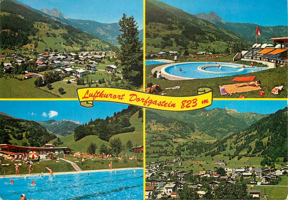Lufthkurort Dorfgastein 823 m — vista panorâmica e piscina — editor E. Wolkerstorfer - Frente