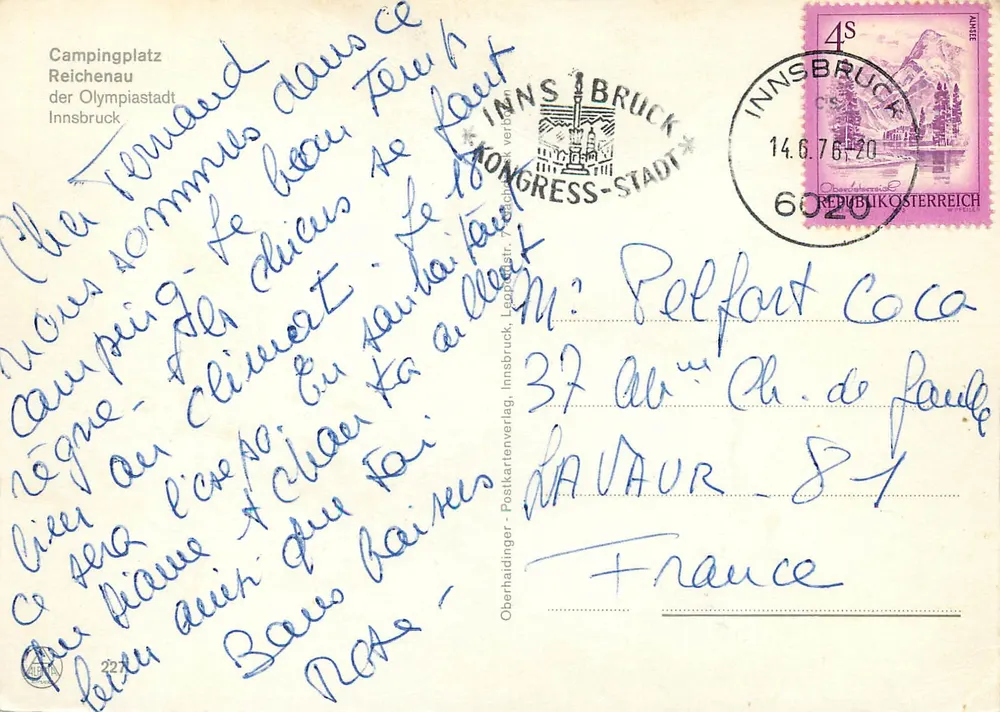 Camping Reichenau — Olympiastadt Innsbruck — Oberhaideringer Postkartenverlag - Rückseite