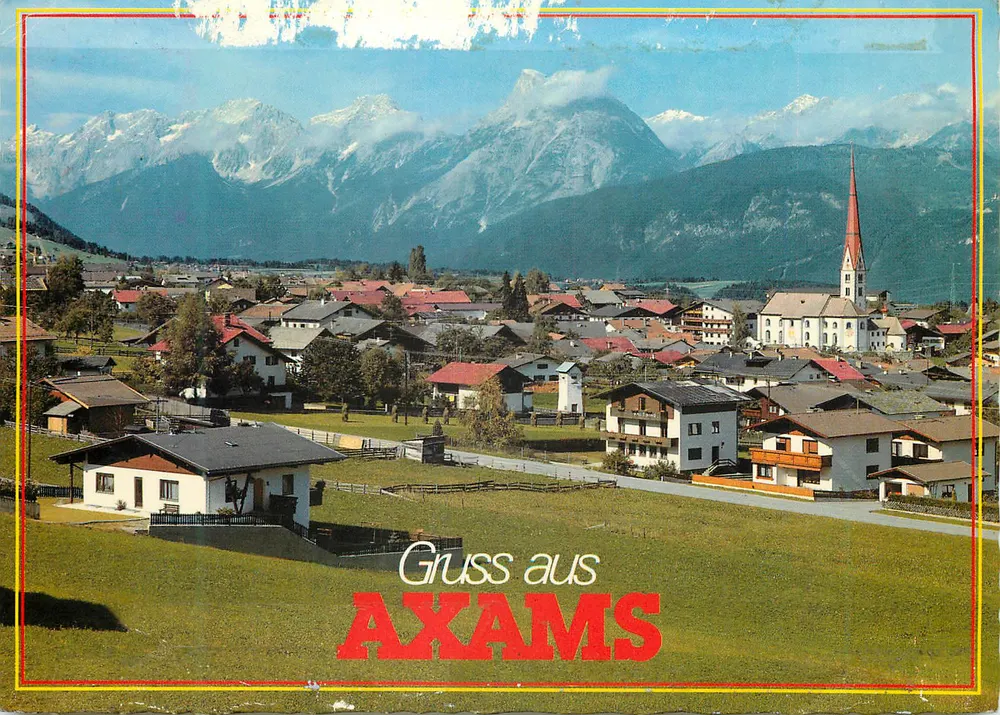 Axams — Vista sobre as Alpes e a catedral — Tiroler Kunstverlag Chizza - Frente