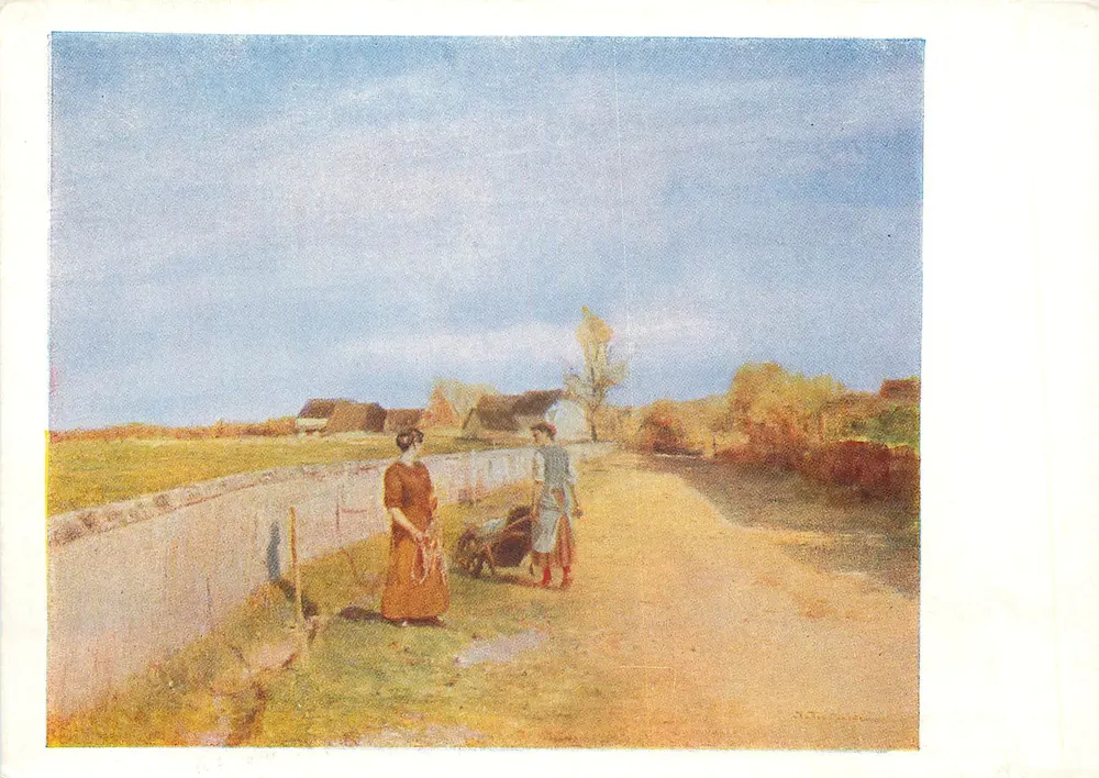 Duas mulheres perto de um carrinho — cena de campo — Editor: ИЗОГИЗ, Moscou - Frente