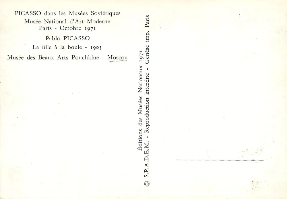 Das Mädchen mit der Kugel — Pablo Picasso — Editions S.P.A.D.E.M. 1971 - Rückseite