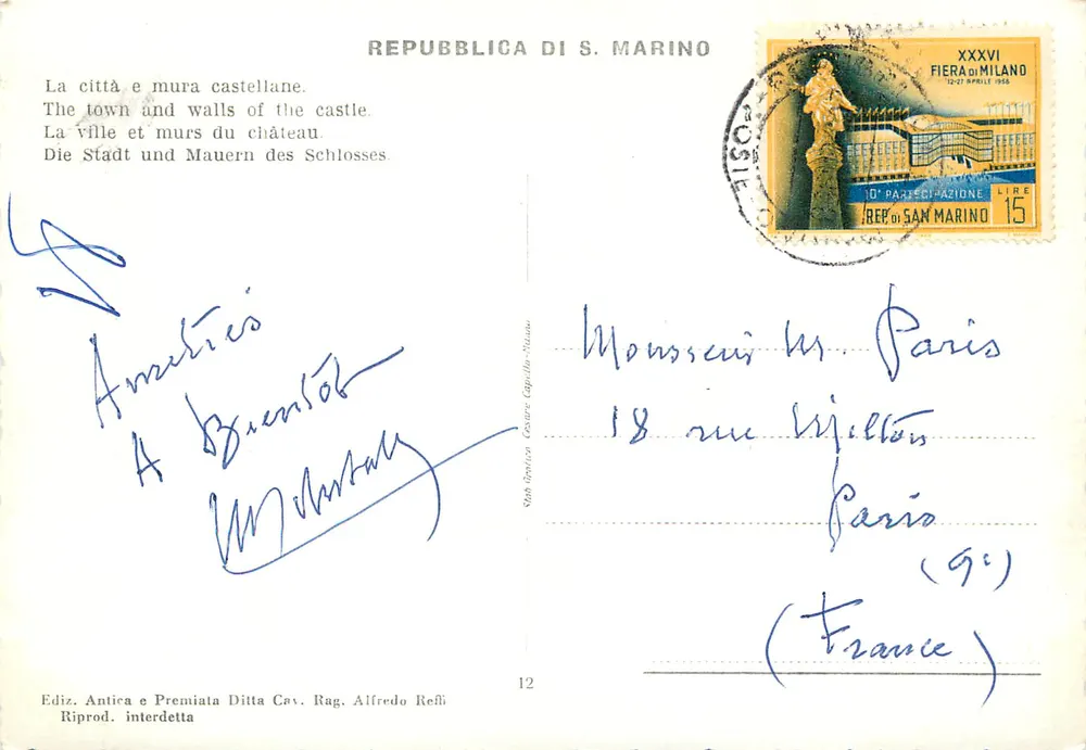 Castello di San Marino — Panoramablick — Ediz. Antica e Premiata Ditta Cav. Rag. Alfredo Refli n°12 - Rückseite