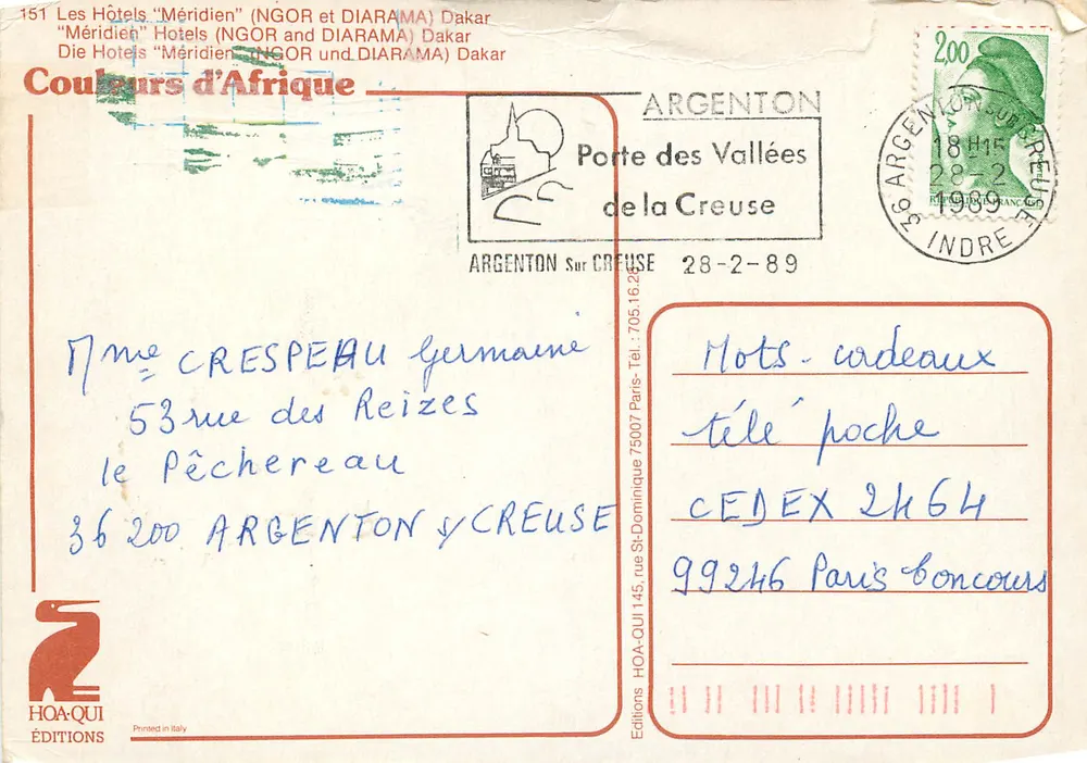 Hotel Meridien Dakar — Die Hotels 'Méridien' (NGOR und DIARAMA) Dakar — Editionen von HOA-QUI - Rückseite