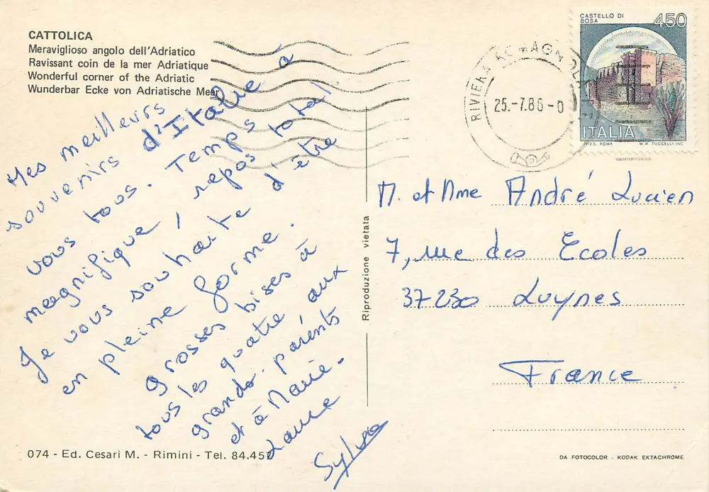 Cattolica — Strand und Feuerwerk — Verlag Cesari M. n° 074 - Rückseite