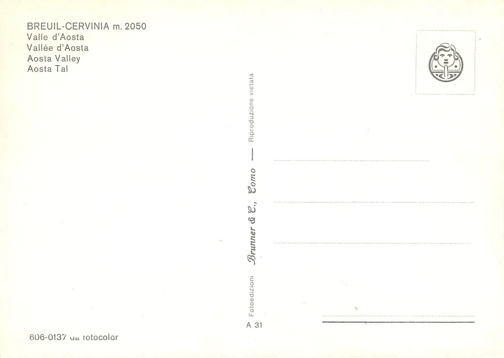 Monte Cervino — Vista panorâmica — Brunner & C., Como n° A 31 - Verso