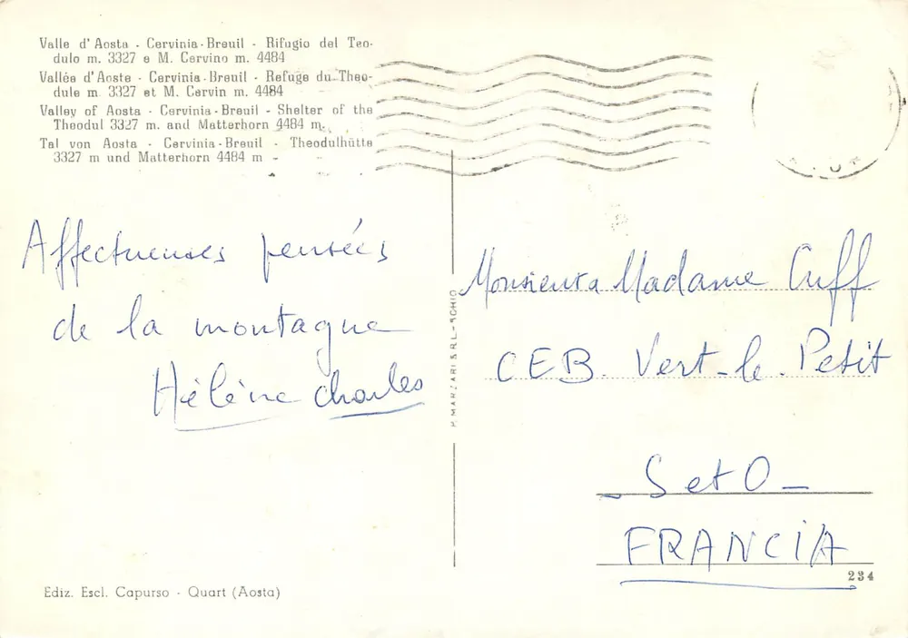 Refúgio do Theodul — Montanha — Ediz. Escl. Capurso - Quart (Aosta) - Verso