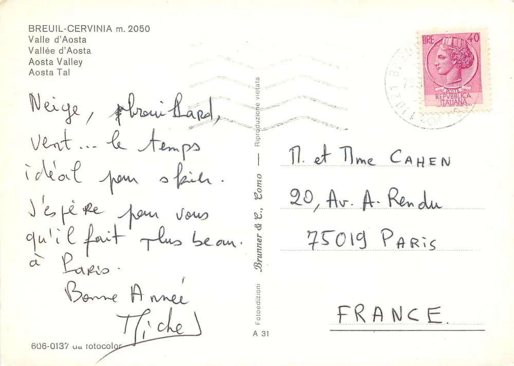 BREUIL-CERVINIA m. 2050 — Dolina Aosty — wydawca Brunner & C. nr A 31 - Rewers
