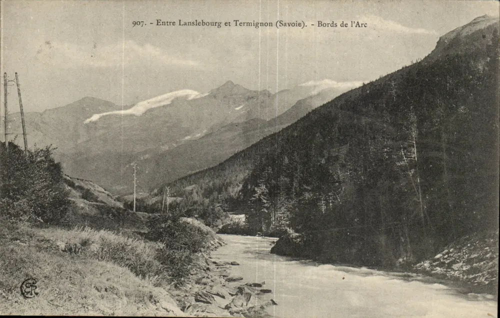 Bords de l'Arc — Entre Lanslebourg et Termignon (Savoie) — Éditeur CR, n° 907 - Recto