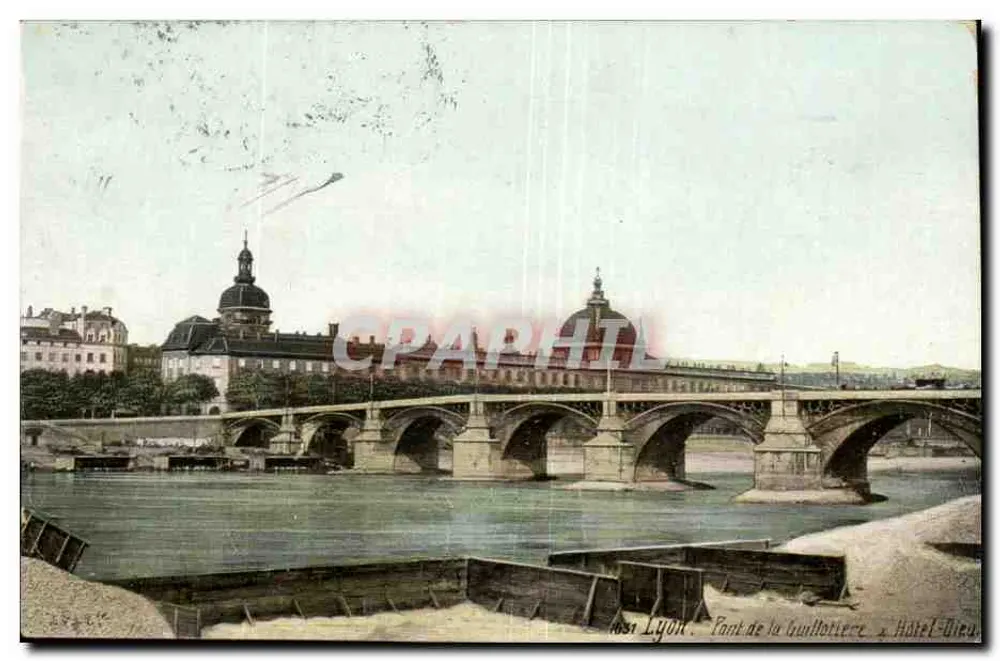 Brücke Guillotière in Lyon — Ansicht des Flusses mit dem Hôtel-Dieu — Verlag A. V. & Cie, Nr. 1051 - Vorderseite