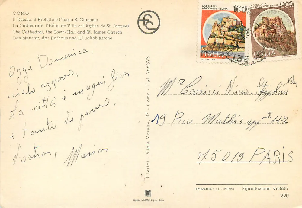 Como — Kathedrale, Rathaus und Kirche St. Jakob — Clerici - Viale Varese, 37 - Rückseite