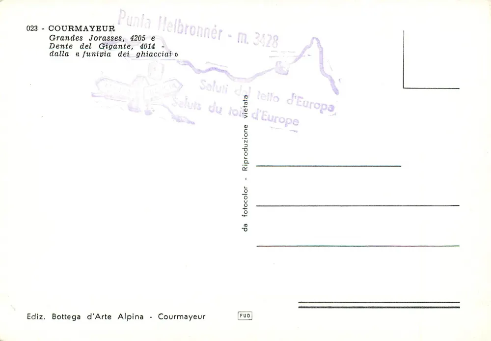 Grandes Jorasses e Dente del Gigante — Courmayeur — Ediz. Bottega d'Arte Alpina - Verso