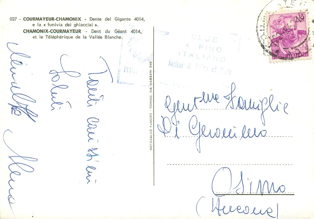 Courmayeur-Chamonix — Dent du Géant 4014 et le Téléphérique de la Vallée Blanche — Rotocalco Fumero - Verso