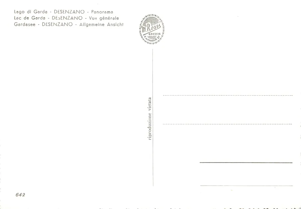 Lago di Garda - DESENZANO - Panorama — vista geral — editor M. Ross, Brescia, n° 642 - Verso