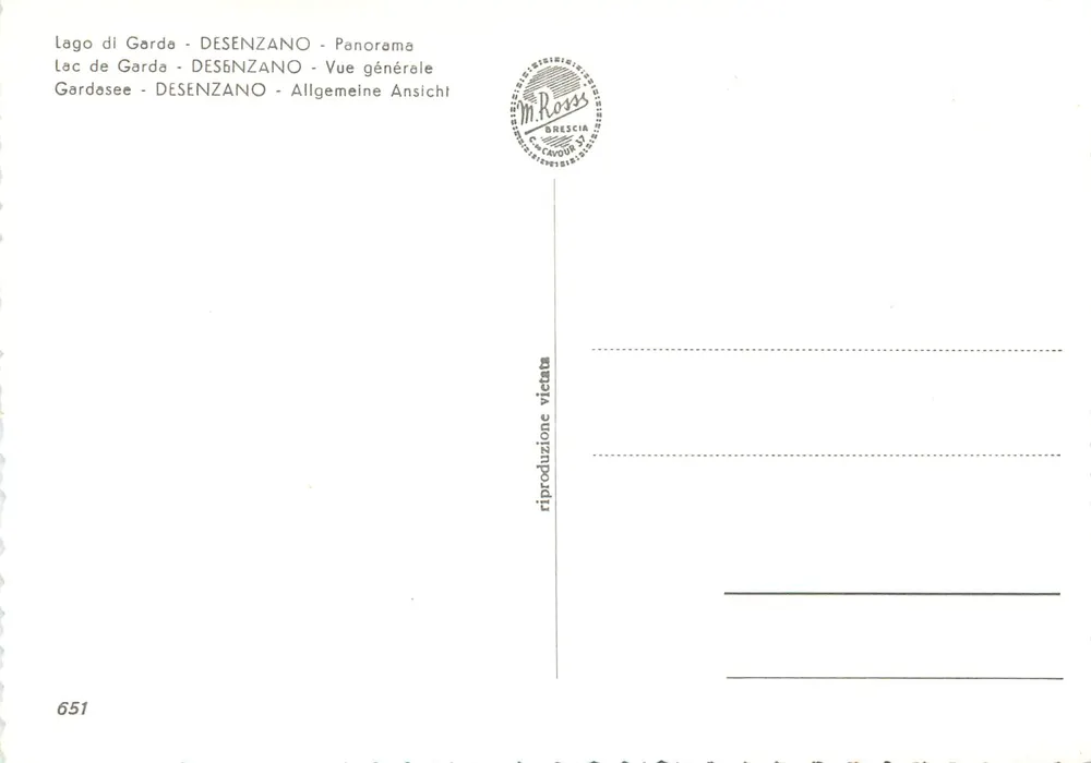 Lago di Garda - DESENZANO - Panorama — M. Ross, Brescia, n° 651 - Verso