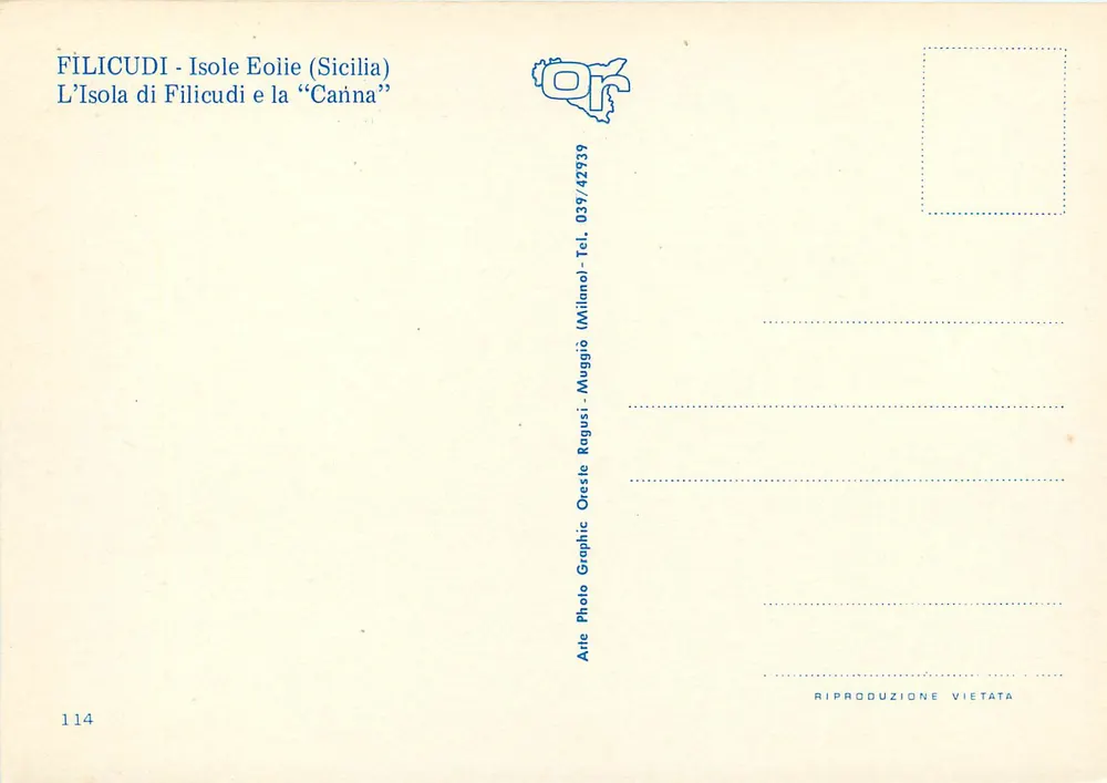 FILICUDI - Isole Eolie (Sicilia) — L’Isola di Filicudi e la “Canna” — Arte Photo Graphic Orestle Ragusi - Rückseite