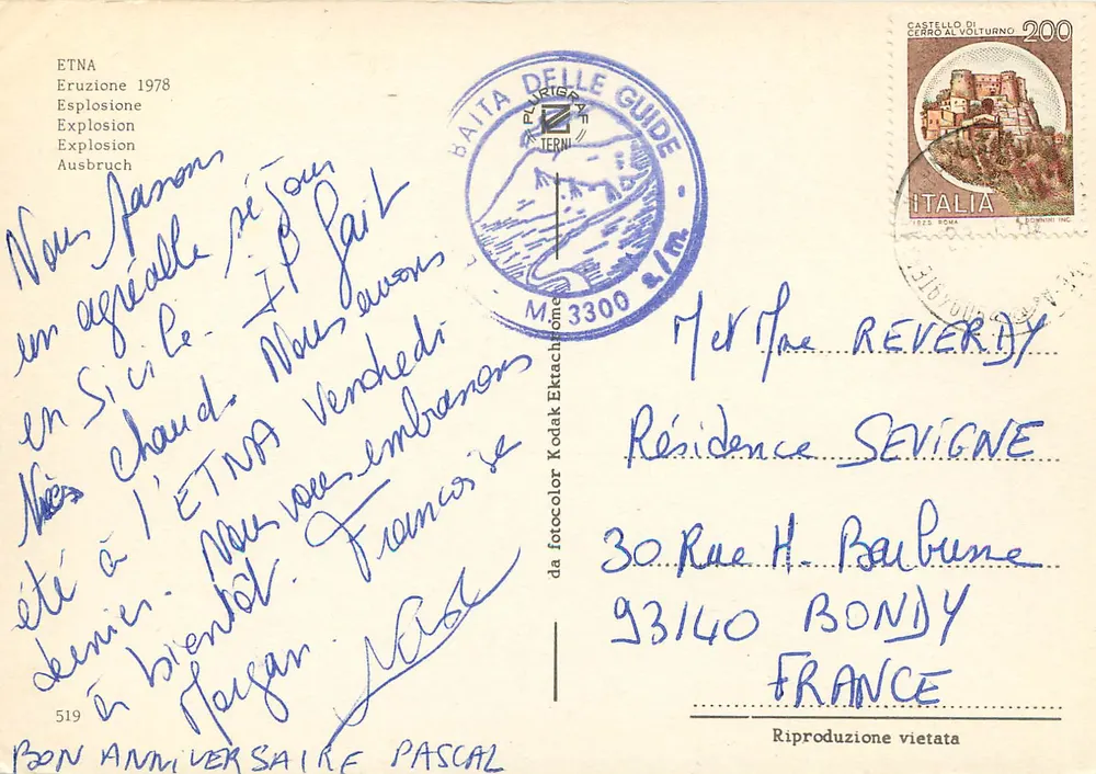 Erupção do Etna — 1978 — Baïta delle Guide - Verso