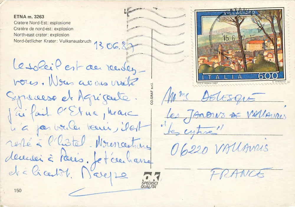 Etna — Cratère Nordeste em erupção — Editor CO.GRAF s.r.l. n° 150 - Verso