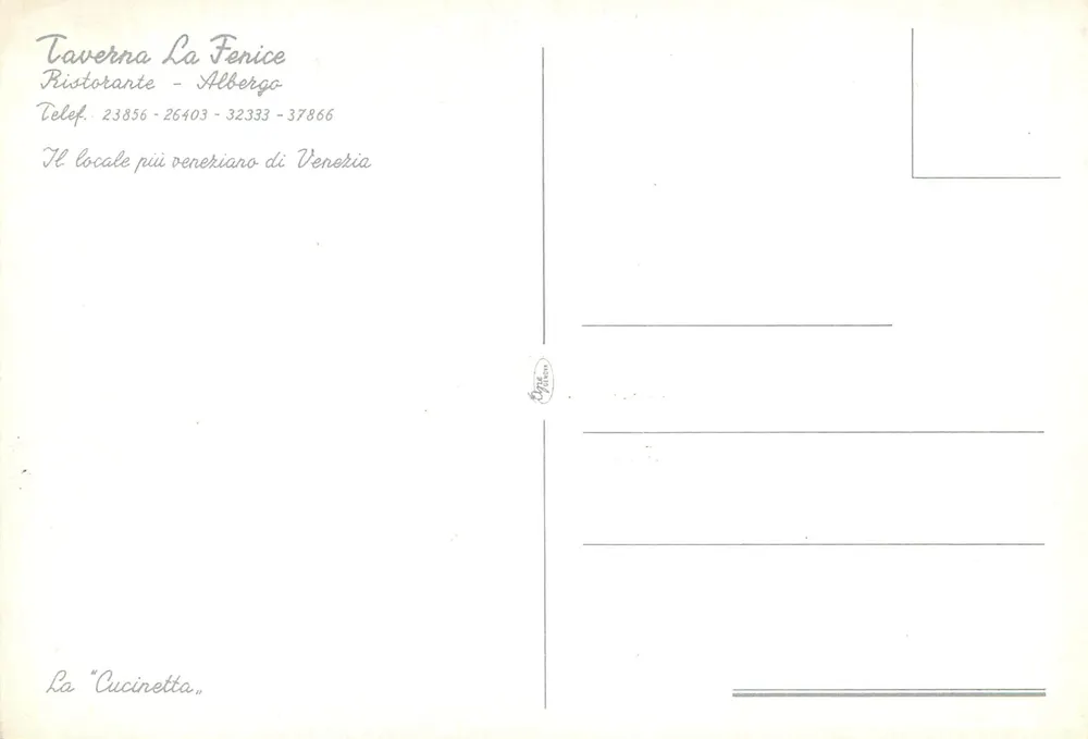 Interno di un ristorante - Taverna La Fenice - Venetia - Verso