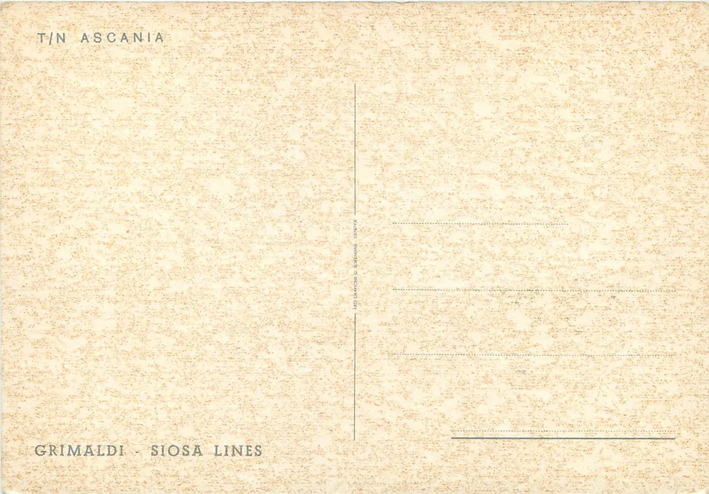 O navio a vapor ASCANIA — Grimaldi - Siosa Lines — ilustração de Andel - Verso