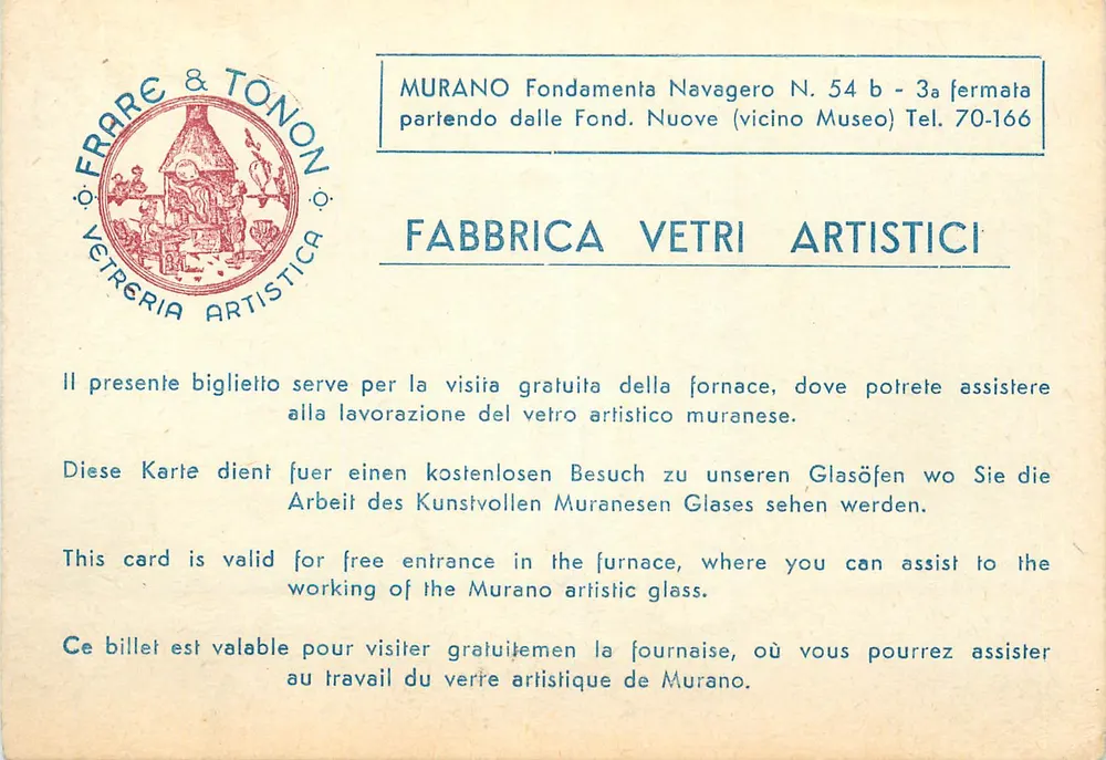 Murano — Visita gratuita à fabbrica di vetri artistici — Frare & Tonon - Frente