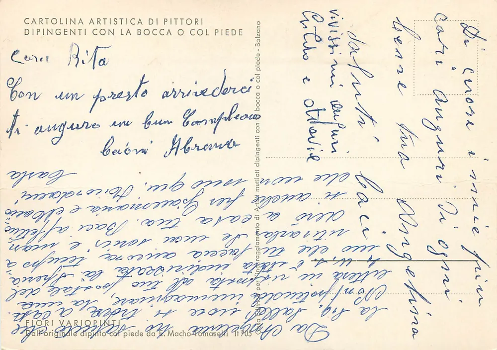 Arranjo de flores — Sincéri Auguri — Erich Macho - Verso