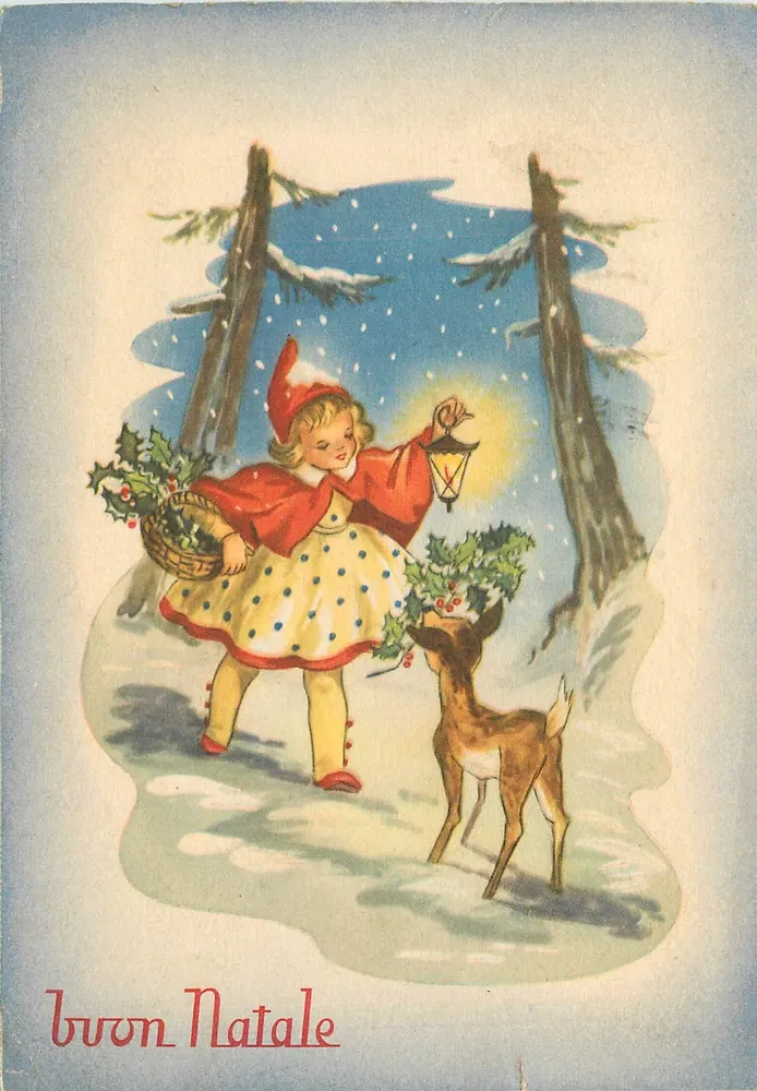 Criança com cervo na neve — Sainte-Croix — Impressão na Itália, n° 726/31 - Frente