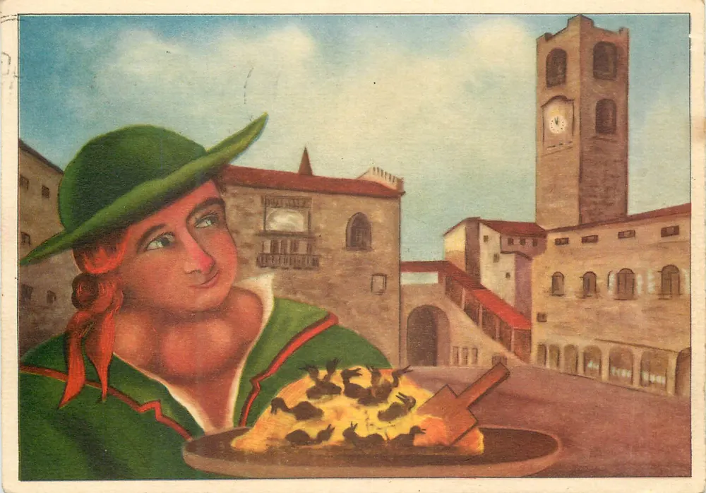 Junge Mann im italienischen Kostüm — mit Pizza — Verlag ED. RIS. CIP - Vorderseite