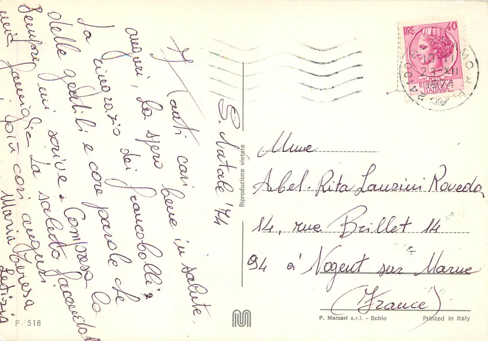 Świece i hawory — Boże Narodzenie — P. Marzari s.r.l. - Schio - Rewers