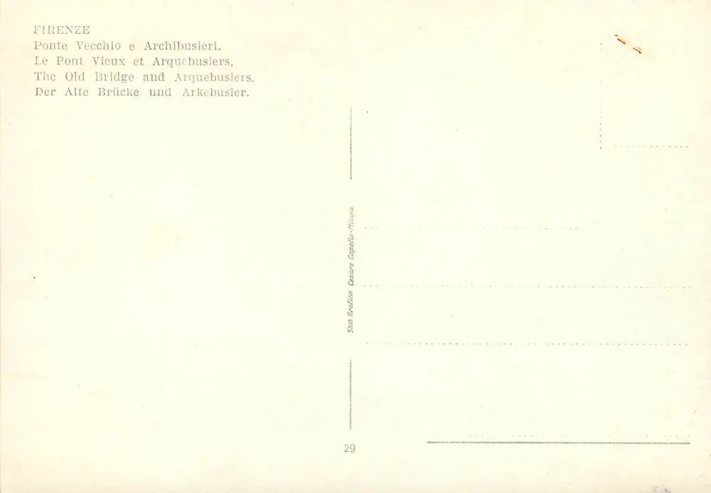 Florenz — Ponte Vecchio und Archibusiers — Stab Grafica Cesare Capello, n°29 - Rückseite