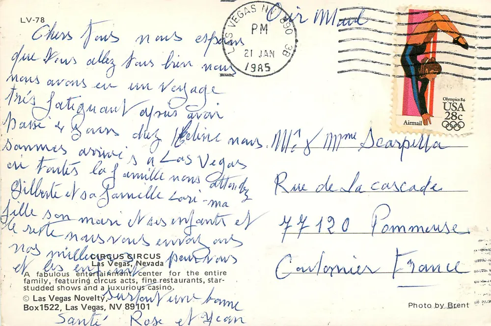Circus Circus — Las Vegas, Nevada — Las Vegas Novelty, Box 1522 - Verso