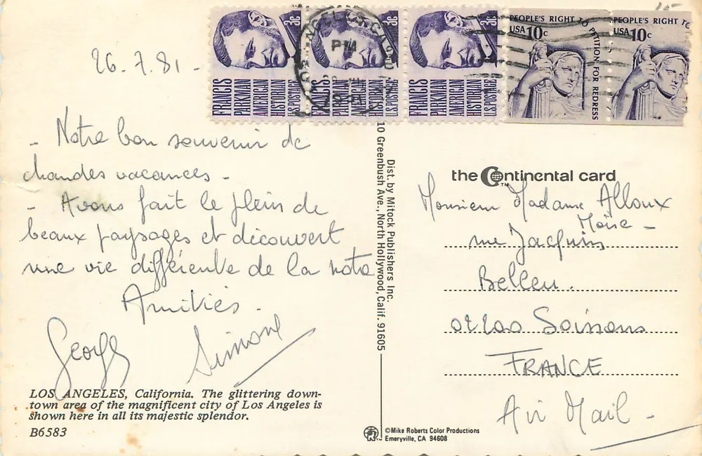 Los Angeles brilhando ao entardecer — O Edifício The Times — Continental Card B6583 - Verso