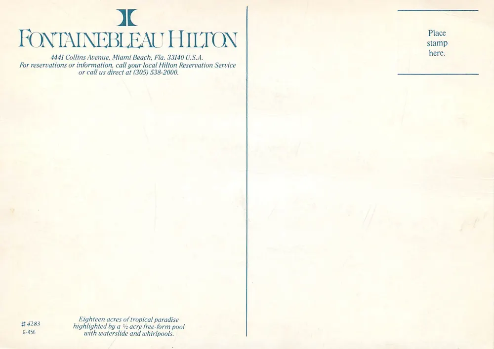 Fontainebleau Hilton — Miami Beach — editor Fontainebleau Hilton, n° 4283 - Verso