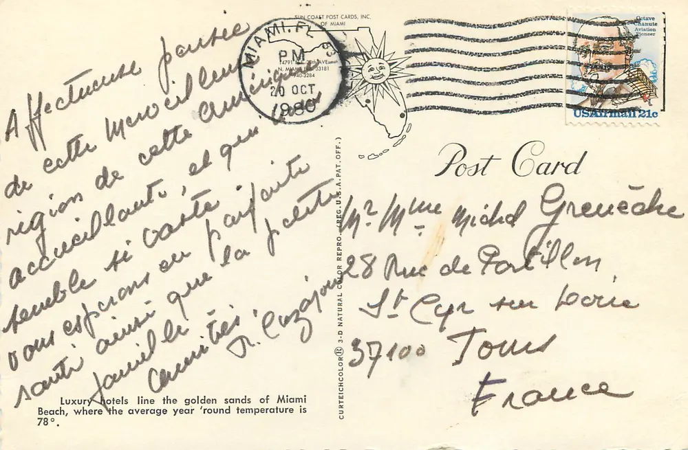 मियामी बीच के प्रसिद्ध होटल रो, एयरो व्यू — SUN COAST POST CARDS, INC. - पीछे