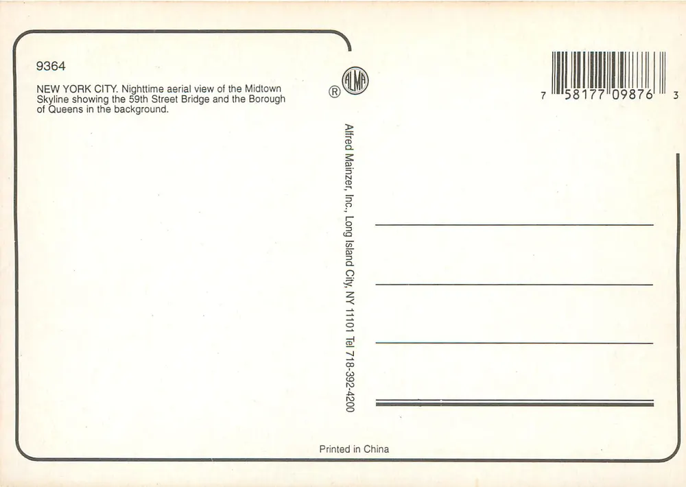 ESPLÊNDOR NOTURNO • CIDADE DE NOVA YORK — Alfred Mainzer Inc. n° 9364 - Verso