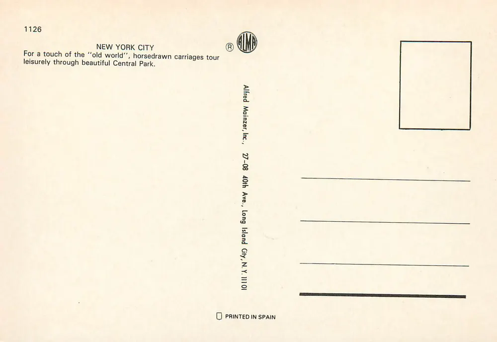Central Park — Nova York — editor ALMA, n° 1126 - Verso
