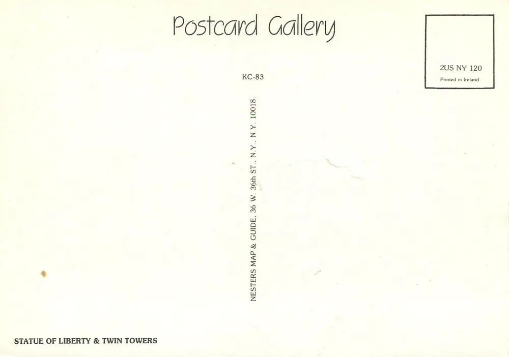 Statue of Liberty und Zwillingstürme — Postcard Gallery, KC-83 - Rückseite