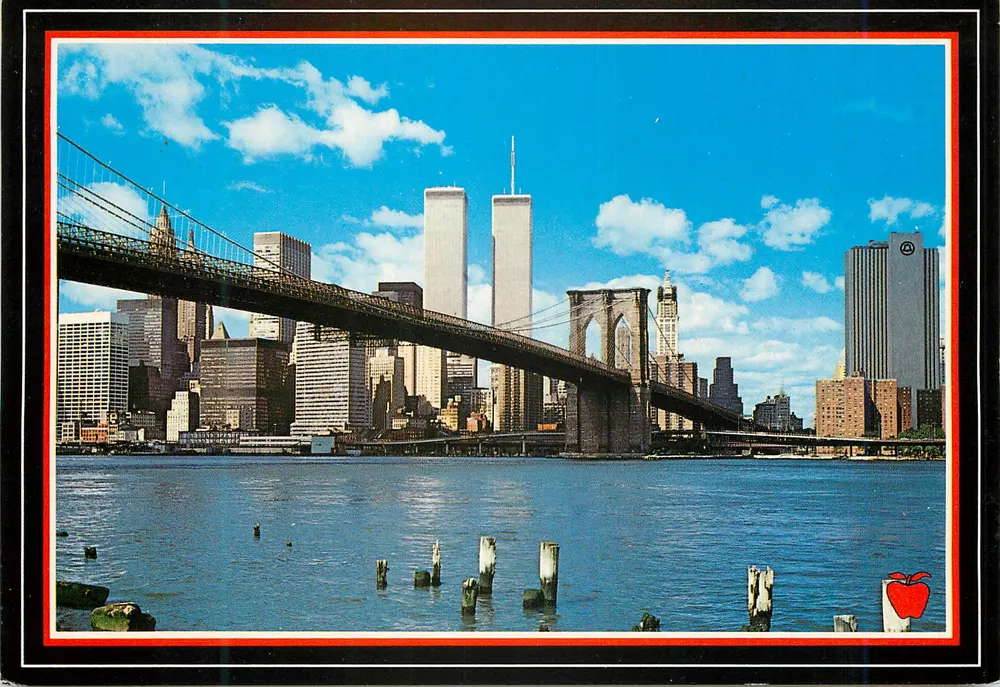 Nova York — Brooklyn Bridge e Twin Towers do World Trade Center — Apple Prints - Frente