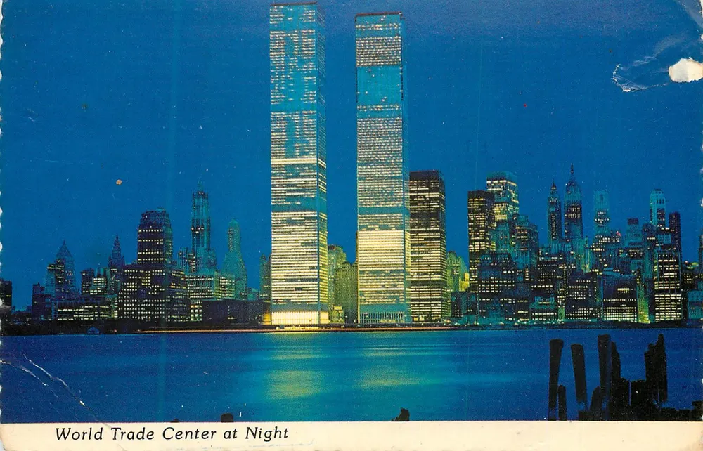World Trade Center at Night — Manhattan Postcard — Plastichrome by Colourpicture - Recto