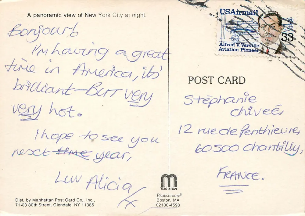 Panoramablick auf New York in der Nacht — Manhattan Post Card Co., Inc. Nr. 02130-4598 - Rückseite